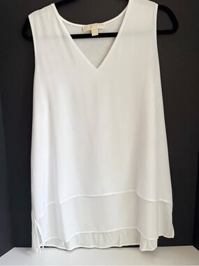 Michael Kors White Sleeveless V-Neck Layered Chiffon Camisole